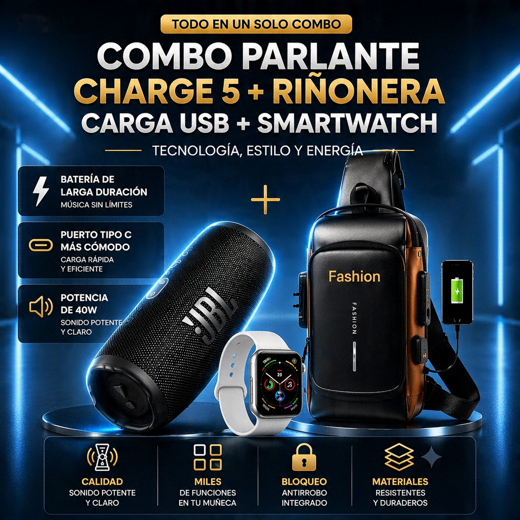 PARLANTE + RIÑONERA ANTIRROBO + SMARTWATCH OBSEQUIO😍