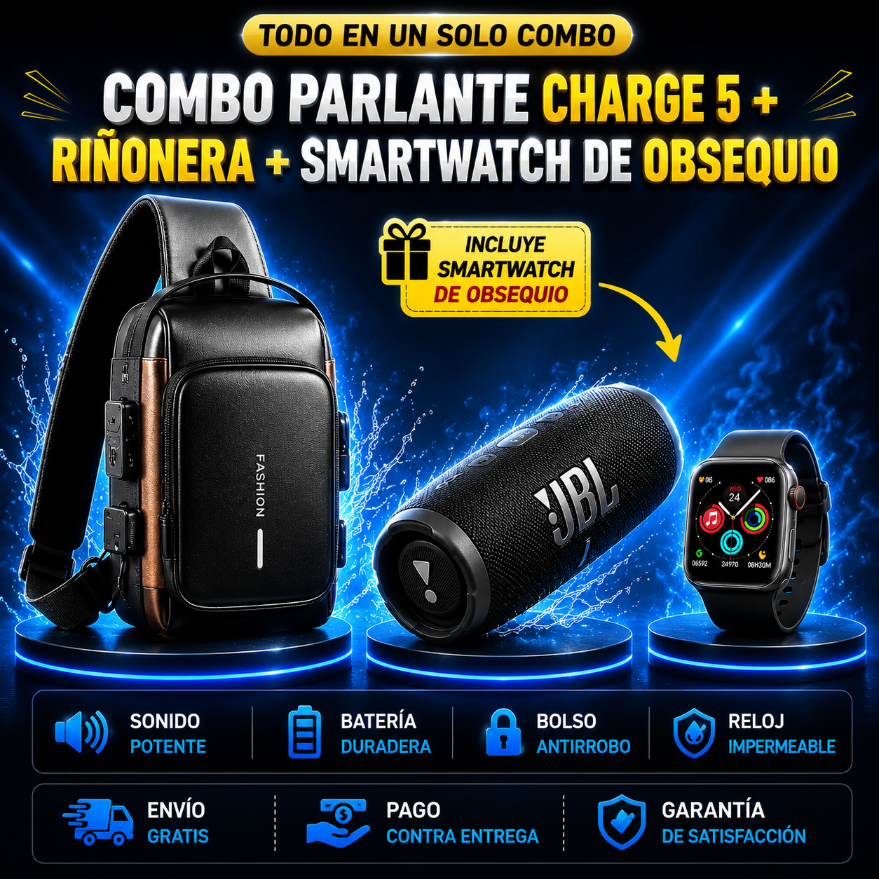 PARLANTE + RIÑONERA ANTIRROBO + SMARTWATCH OBSEQUIO😍