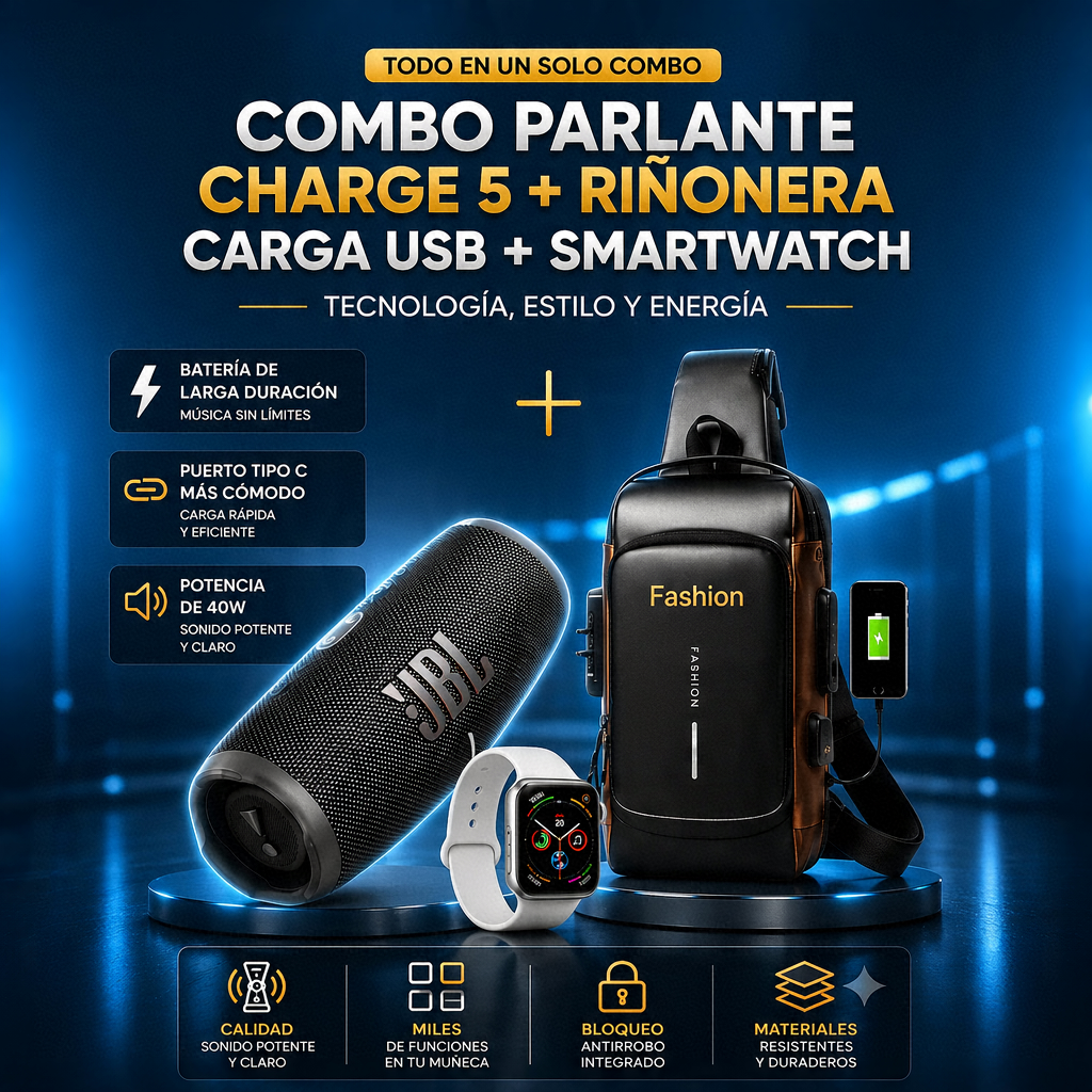 PARLANTE + RIÑONERA ANTIRROBO + SMARTWATCH OBSEQUIO😍